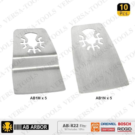 Versa Tool AB-K22 10 PC 52mm Flush Cut (8mm Offset Mount), Flat Cut Stainless Steel Scraper Kit AB-K22